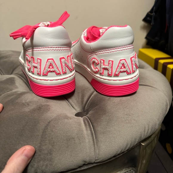Authentic New With Tags Chanel Neon Fuchsia & White Sneakers - Picture 4 of 9